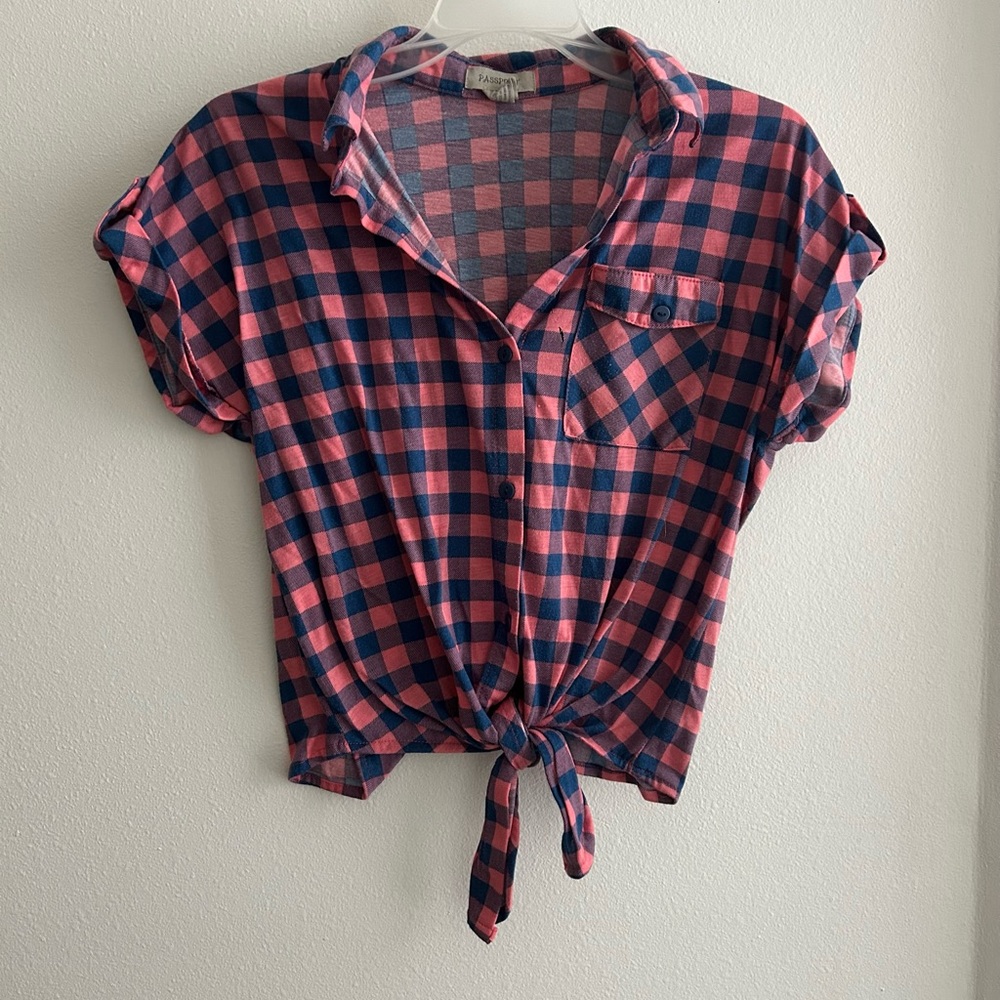 Pink / Dark Blue Short Sleeve Button Down!